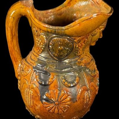 Sale Photo Thumbnail #117: Figural Majolica Style Pottery Pitcher