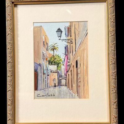 Sale Photo Thumbnail #33: Signed Cortes Mediterranean Alleyway Painting