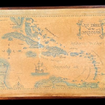Sale Photo Thumbnail #8: Framed Decorative 'West Indies and the Caribbean'