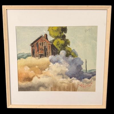Sale Photo Thumbnail #64: Signed Watercolor of Rural Farmhouse (1978)