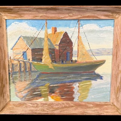 Sale Photo Thumbnail #57: Harbor Boat Oil Painting