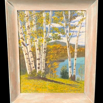 Sale Photo Thumbnail #58: Signed E. Van Pelt Autumn Birch Landscape