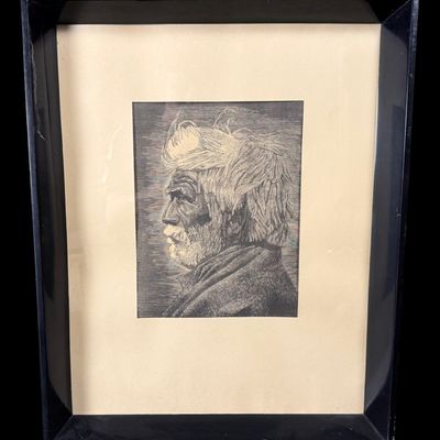 Sale Photo Thumbnail #41: Framed Portrait Etching / Lithograph of Elderly