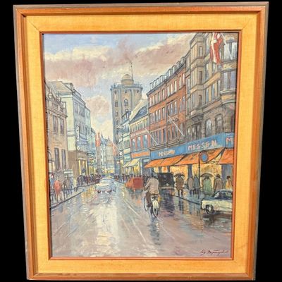 Sale Photo Thumbnail #62: Signed European Street Scene Painting