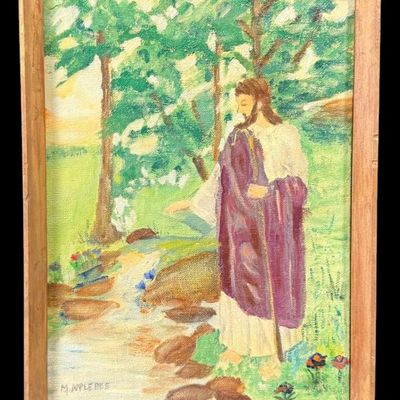 Sale Photo Thumbnail #17: Signed Religious Painting of Christ by M.