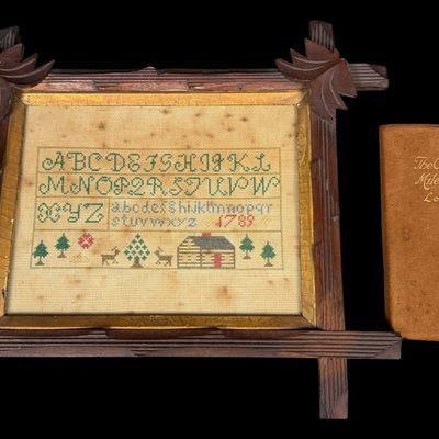 Sale Photo Thumbnail #199: Antique Framed Needlework Sampler & Longfellow