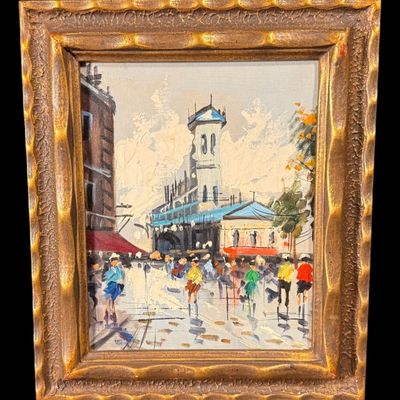 Sale Photo Thumbnail #36: Signed European Street Scene Oil Painting