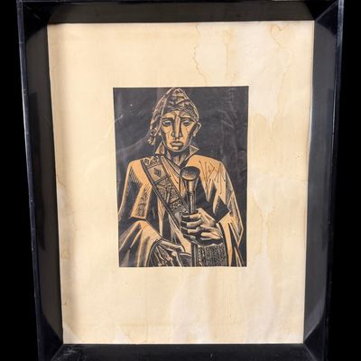 Sale Photo Thumbnail #44: Framed Woodcut / Linocut Portrait Print