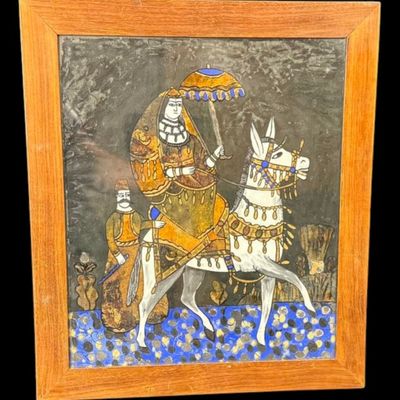 Sale Photo Thumbnail #27: Framed Persian/Mughal Style Equestrian Artwork