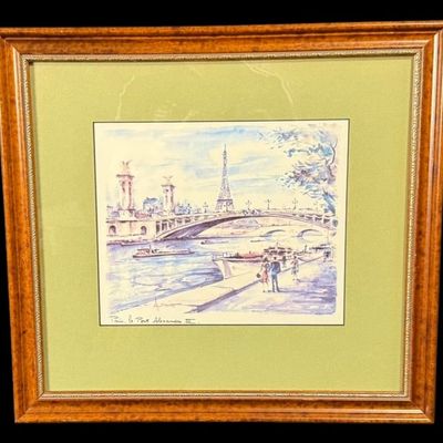 Sale Photo Thumbnail #3: Framed Paris 'Pont Alexandre III' Watercolor