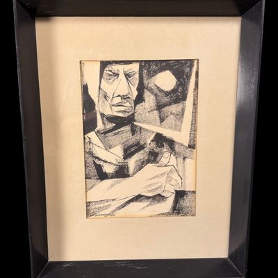 Sale Photo Thumbnail #42: Rinoriegami Signed Modernist Charcoal Drawing