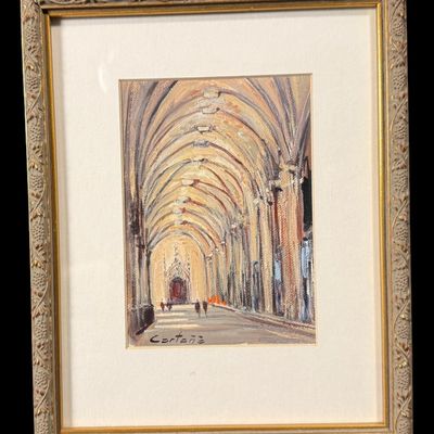 Sale Photo Thumbnail #32: Signed Cathedral Interior Painting by Cortes