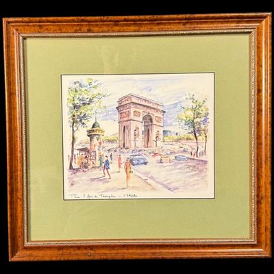 Sale Photo Thumbnail #5: Framed Paris 'Arc de Triomphe' Watercolor