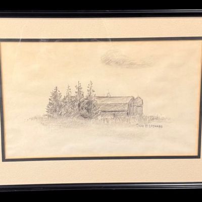 Sale Photo Thumbnail #7: Framed Rural Barn Pencil Drawing by David H.