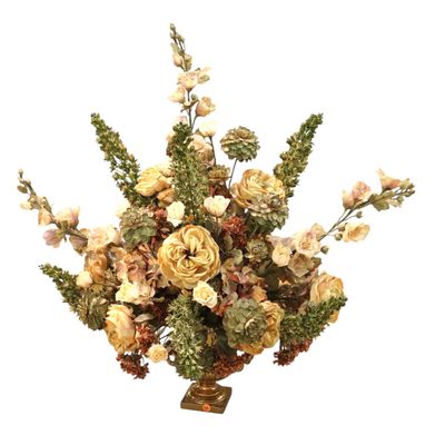 Sale Photo Thumbnail #283: Quality faux floral arrangement in brass double handle vase
