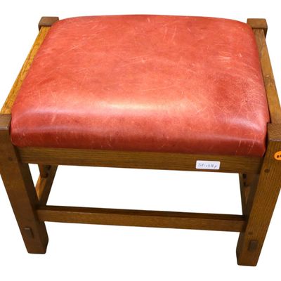 Sale Photo Thumbnail #5: Stickley Mission Oak Slatted Leather Ottoman