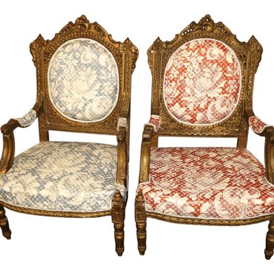Sale Photo Thumbnail #314: PR antique French upholstered arm chairs