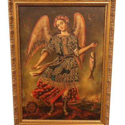Sale Photo Thumbnail #198: Antique Cuzco School San Rafael Archangel Painting