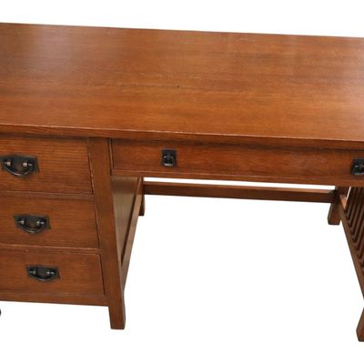 Sale Photo Thumbnail #13: Stickley Mission Oak 4-Drawer Slat Kneehole Desk