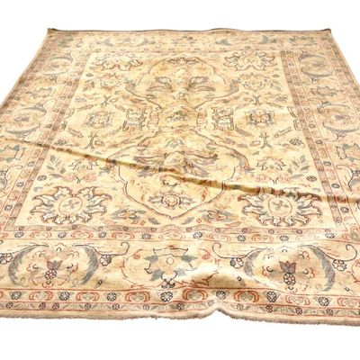 Sale Photo Thumbnail #219: Hand Knot Agra Wool Area Rug Medallion Cream 9x12