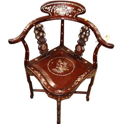 Sale Photo Thumbnail #332: Vtg rosewood Asian mother of pearl inlaid corner chair
