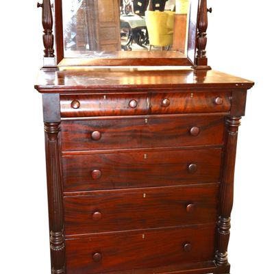 Sale Photo Thumbnail #66: Widdicomb Burl Mahogany Empire Mirror Dresser