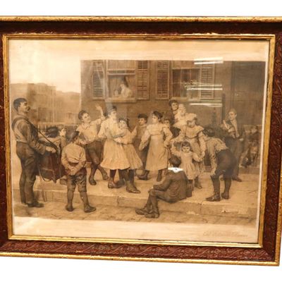 Sale Photo Thumbnail #195: Antique J.G. Brown Sidewalk Dance Print Framed