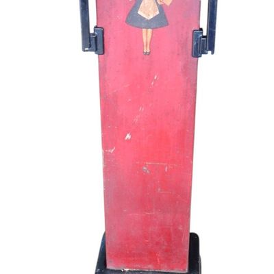 Sale Photo Thumbnail #297: Antique National Penny Scale with keys. 48"h x 14"w x 36"d