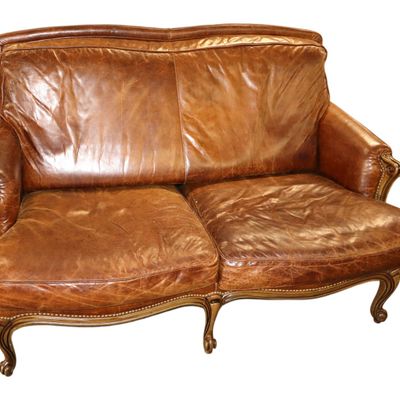 Sale Photo Thumbnail #327: Nice VTG FR style quality 2 cushion leather love seat