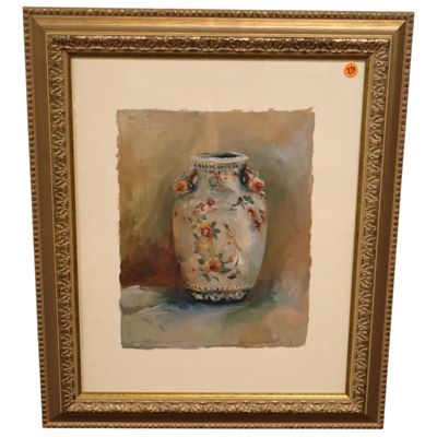 Sale Photo Thumbnail #178: Signed Oriental Vase w/ Bird Framed Art Print
