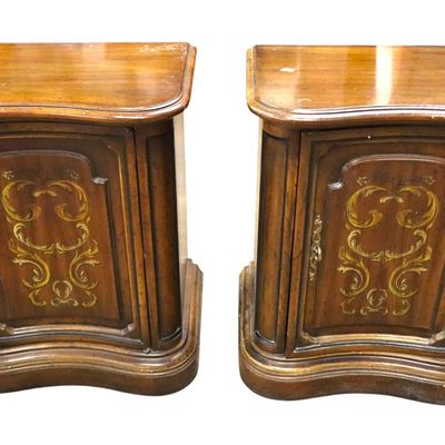 Sale Photo Thumbnail #99: Pair Italian Style Walnut Tuscan Paint Nightstands