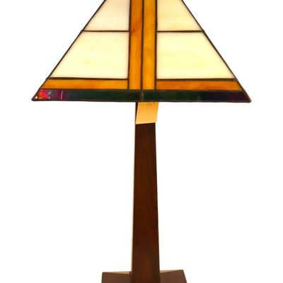 Sale Photo Thumbnail #7: Stickley Mission Oak Signed Tiffany Glass Lamp