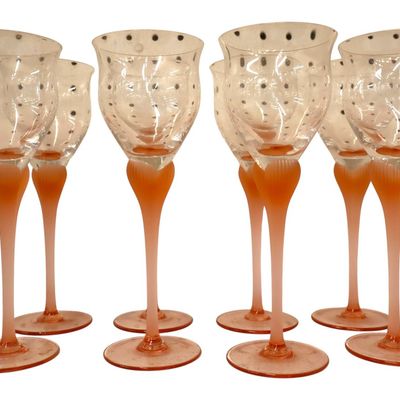 Sale Photo Thumbnail #269: Set 8 Vintage Mikasa Sea Mist Coral Glasses 8.5 H