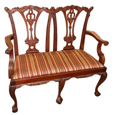 Sale Photo Thumbnail #334: Solid mahogany Chippendale style double arm bench