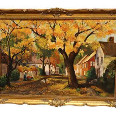 Sale Photo Thumbnail #173: Florence Miller 1962 Autumn Landscape Painting