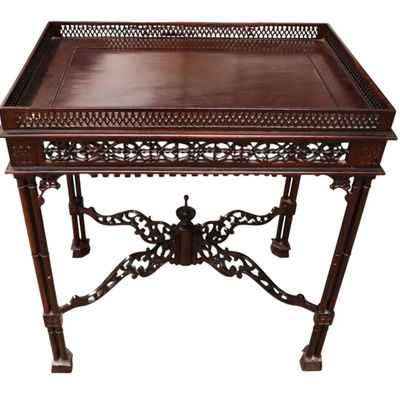 Sale Photo Thumbnail #384: Solid mahog Chinese Chipp. carved table with gallery