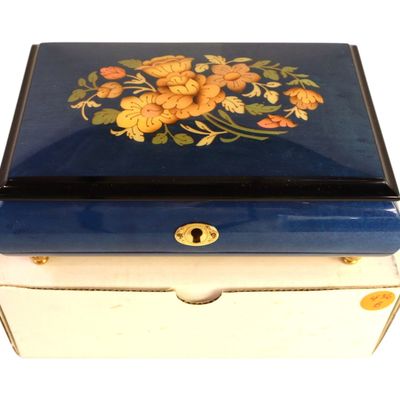 Sale Photo Thumbnail #249: Vintage Reuge Blue Italian Inlay Music Box Unforg