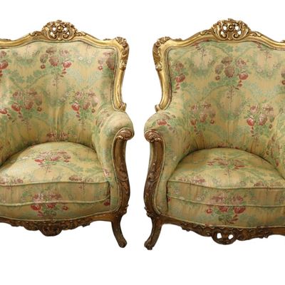 Sale Photo Thumbnail #319: Pair of antique French baroque club chairs