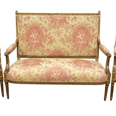 Sale Photo Thumbnail #309: 3 piece antique French salon set w/orig. cherub upholstery