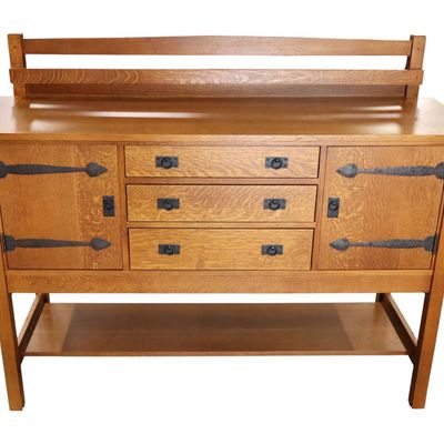 Sale Photo Thumbnail #14: Warren Hile Studio Mission Oak 3-Drawer Buffet