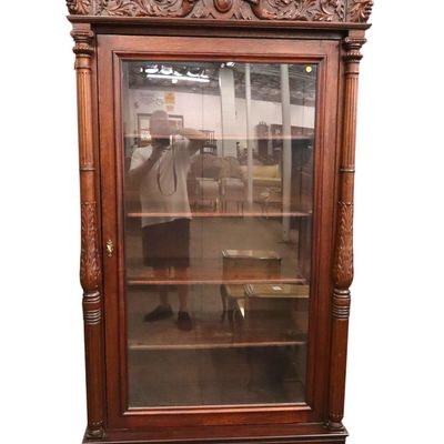 Sale Photo Thumbnail #64: Antique Crvd Cherub Northwind Mahogany Display Case