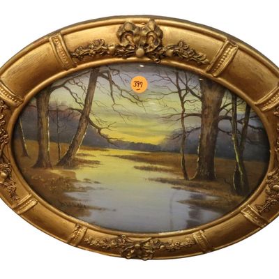 Sale Photo Thumbnail #205: Antique signed Victorian oval print with convex glass