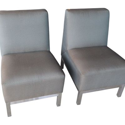 Sale Photo Thumbnail #97: Pair MCM Brushed Steel Base Armless Lounge Chairs