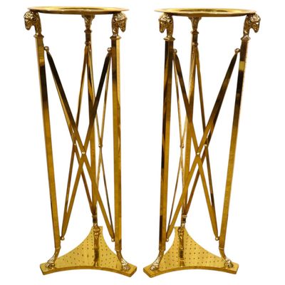 Sale Photo Thumbnail #31: Vtg pr brass rams head pedestals manner Jansen Furn.