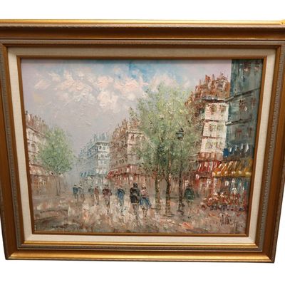Sale Photo Thumbnail #122: Burnett Paris Street Scene Oil Painting Art Framed