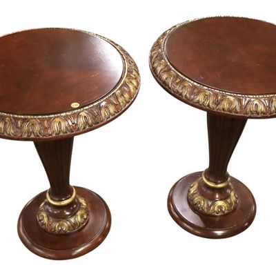 Sale Photo Thumbnail #356: PR quality 20 inch carved  pedestal lamp tables