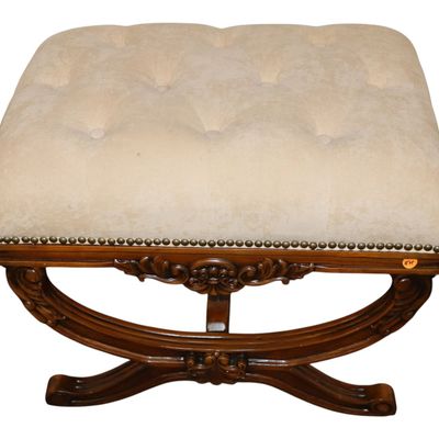 Sale Photo Thumbnail #331: Frontgate Walnut Carved Button-Tuft X-Frame Ottoman