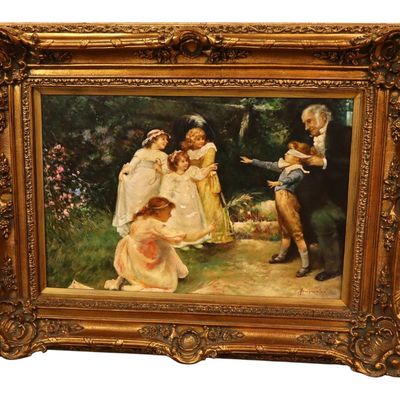 Sale Photo Thumbnail #117: Frederick Morgan Blind Mans Buff Oil Painting Art
