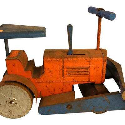 Sale Photo Thumbnail #259: Vintage Buddy L Pressed Steel Ride On Bulldozer Toy
