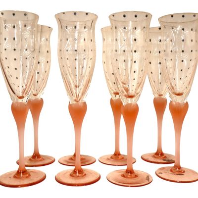 Sale Photo Thumbnail #270: Set 8 Vintage Mikasa Sea Mist Coral Flutes 9.25 H